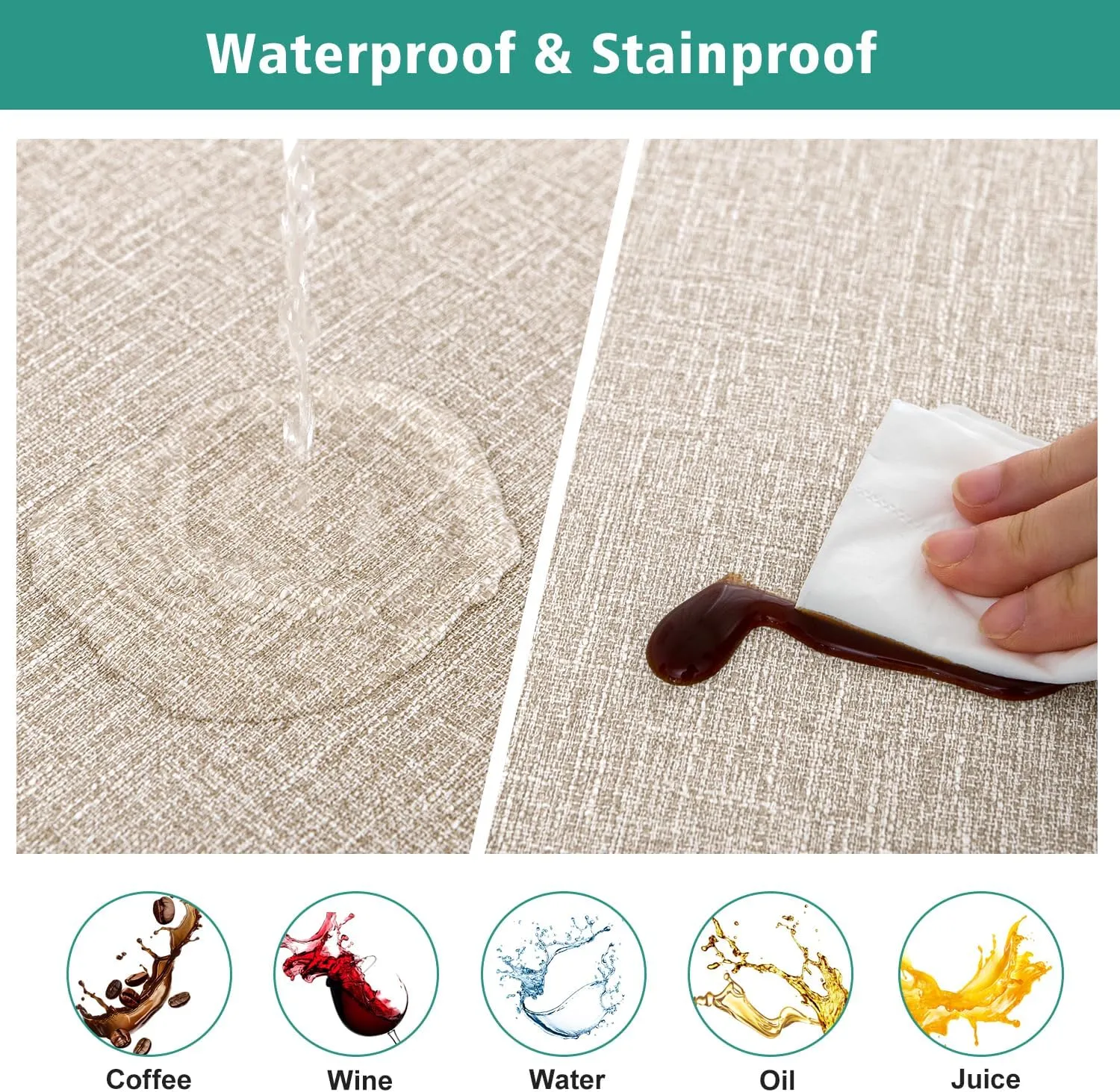 LUSHVIDA 6 Packs Vinyl Tablecloths with Flannel Backing 96x30 inch - Waterproof Plastic Table Covers for 8 Foot Rectangle Folding Table Cloths with Elastic Edges, Faux Linen