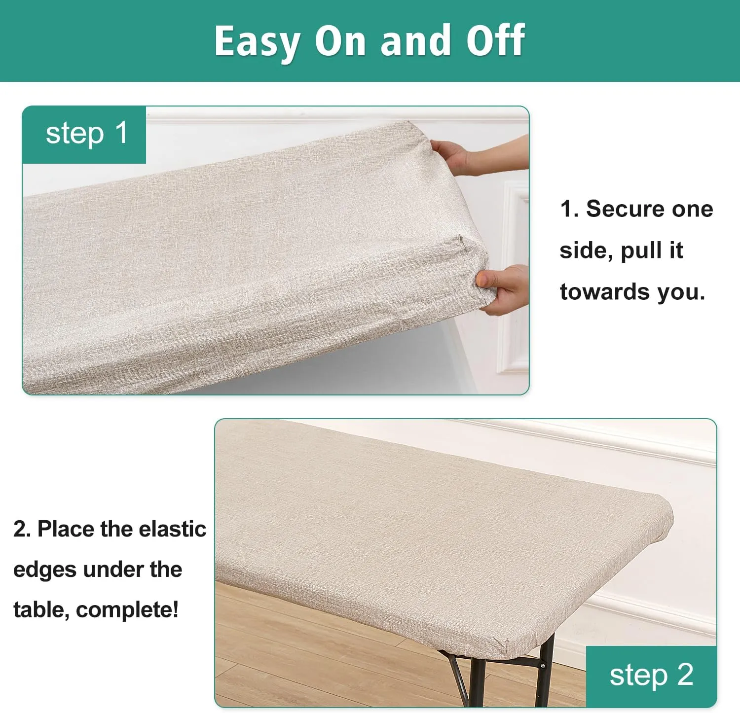LUSHVIDA 6 Packs Vinyl Tablecloths with Flannel Backing 96x30 inch - Waterproof Plastic Table Covers for 8 Foot Rectangle Folding Table Cloths with Elastic Edges, Faux Linen