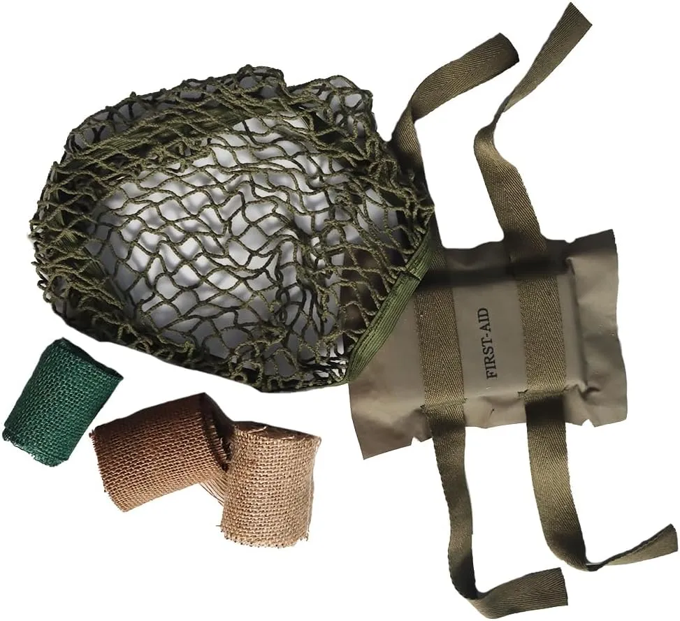 M1 Helmet Net Protective Cover Camouflage Cloth Strip with Airborne Parachute First Aid Pouch Bag