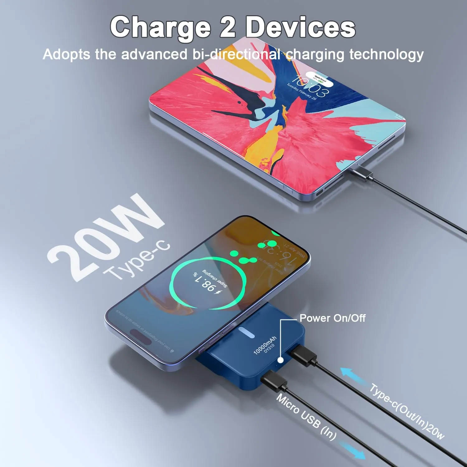 Magnetic Portable Charger, 10000mAh Power Bank with PD 20w Fast Charging, USB C in&Out Battery Pack, Compatible with Mag-Safe for iPhone 16/15/14/13/12 Pro/Pro Max Series, Samsung, Android, and More