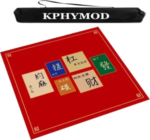 Mahjong Mat for Table，Anti Slip Noise Reduction Table Cover with 1 Carrying Bag for Poker Cards Tile and Board Games Dominoes(Red,23.62x23.62 in)