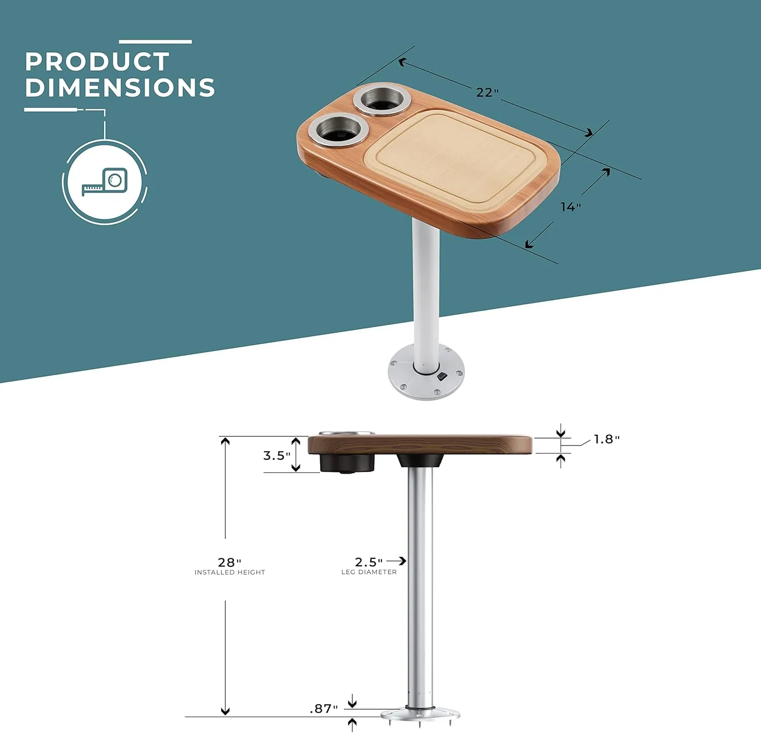 Manufacturers' Select ITC Marine Cocktail Boat Table Leg Set. Pontoon Accessories, Marine Pedestal Table with Center Foam Mat