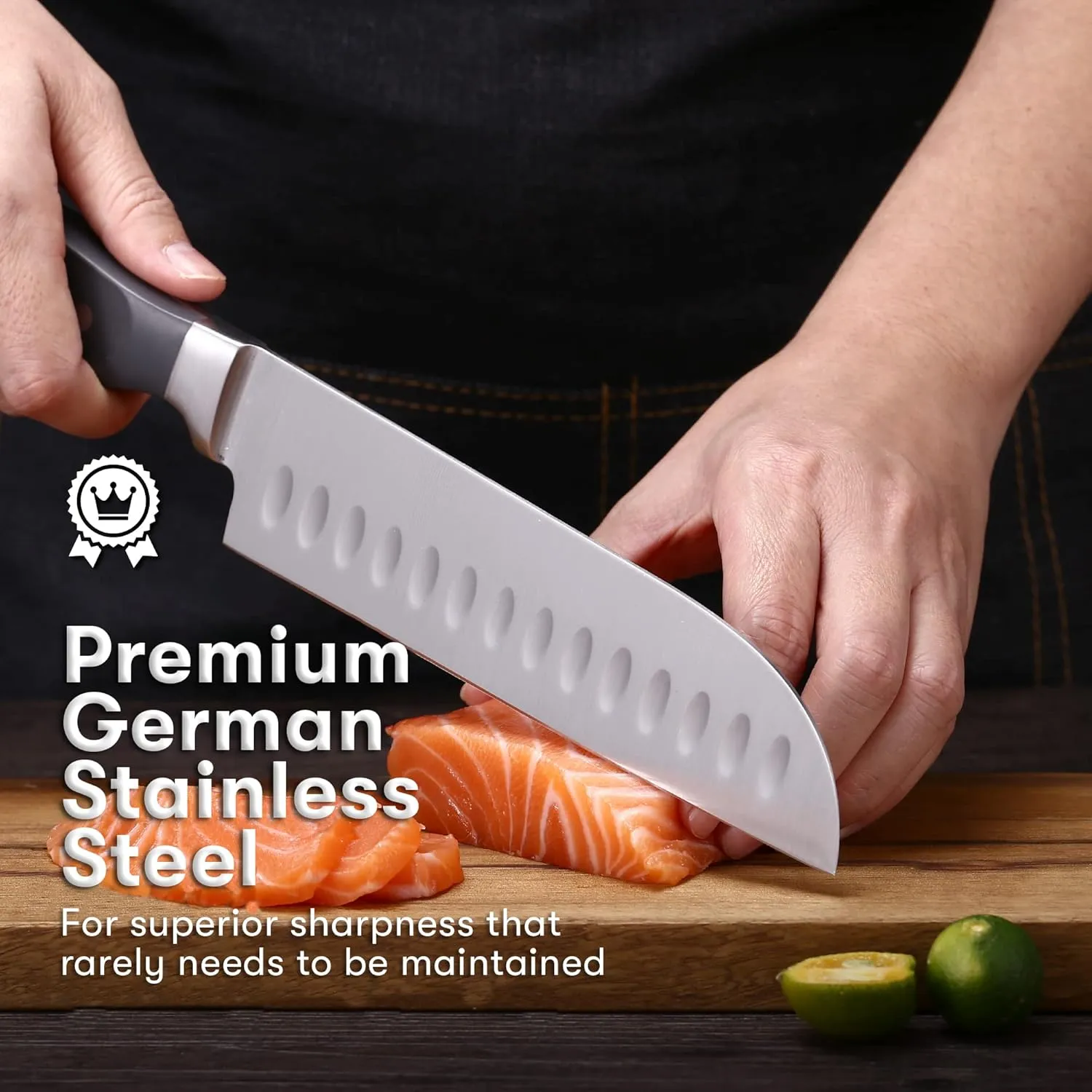 Master Maison 19-Piece Kitchen Knife Set with Wooden Block and Knife Sharpener - Stainless Steel Cutlery Set in Block - Professional Master Maison Kitchen Knives Sets (Gray)