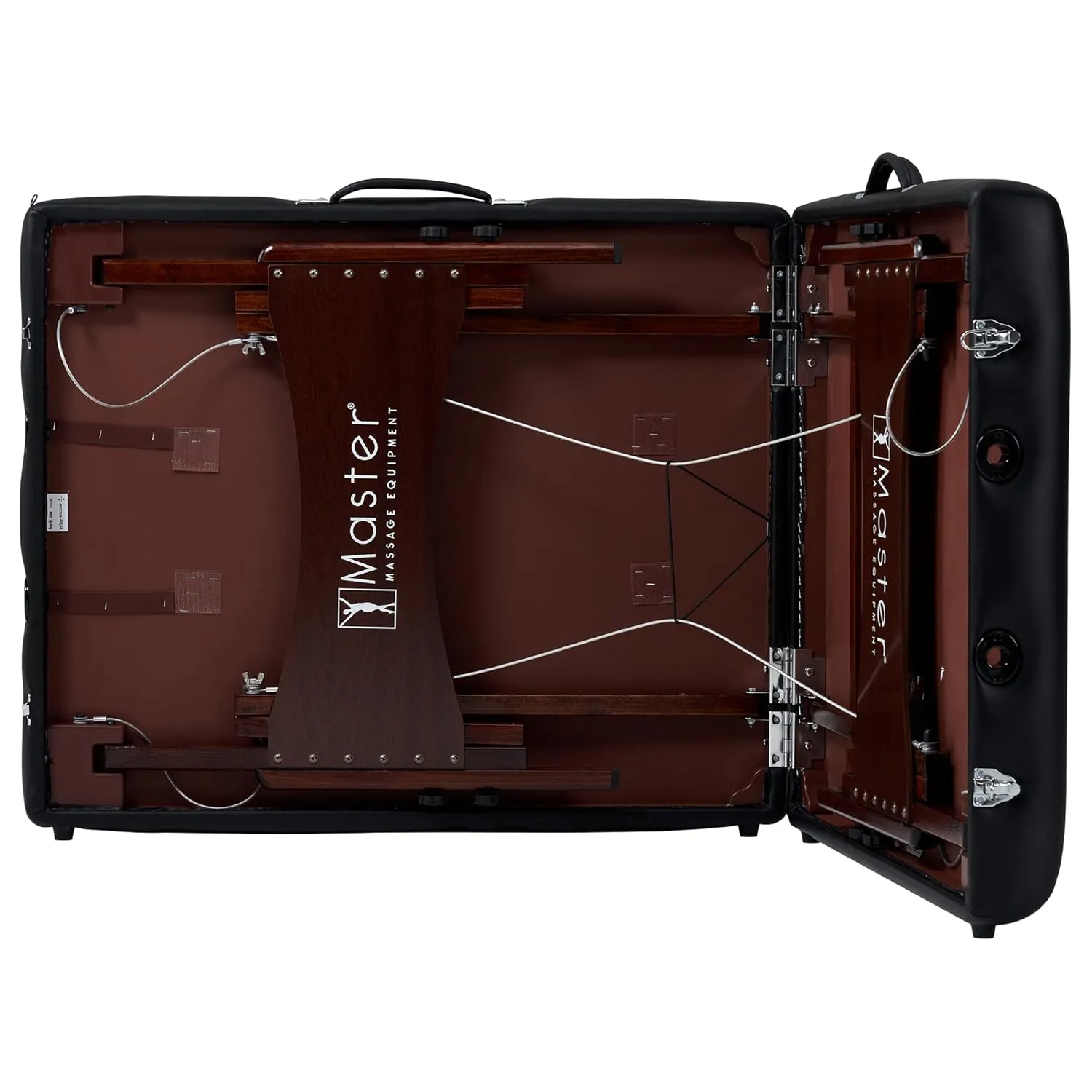 Master Massage Newport Portable Massage Table Package with Denser 2.5" Cushion, Walnut Stained Hardwood, Steel Support Cables, Pillows & Accessories, Black, 30"