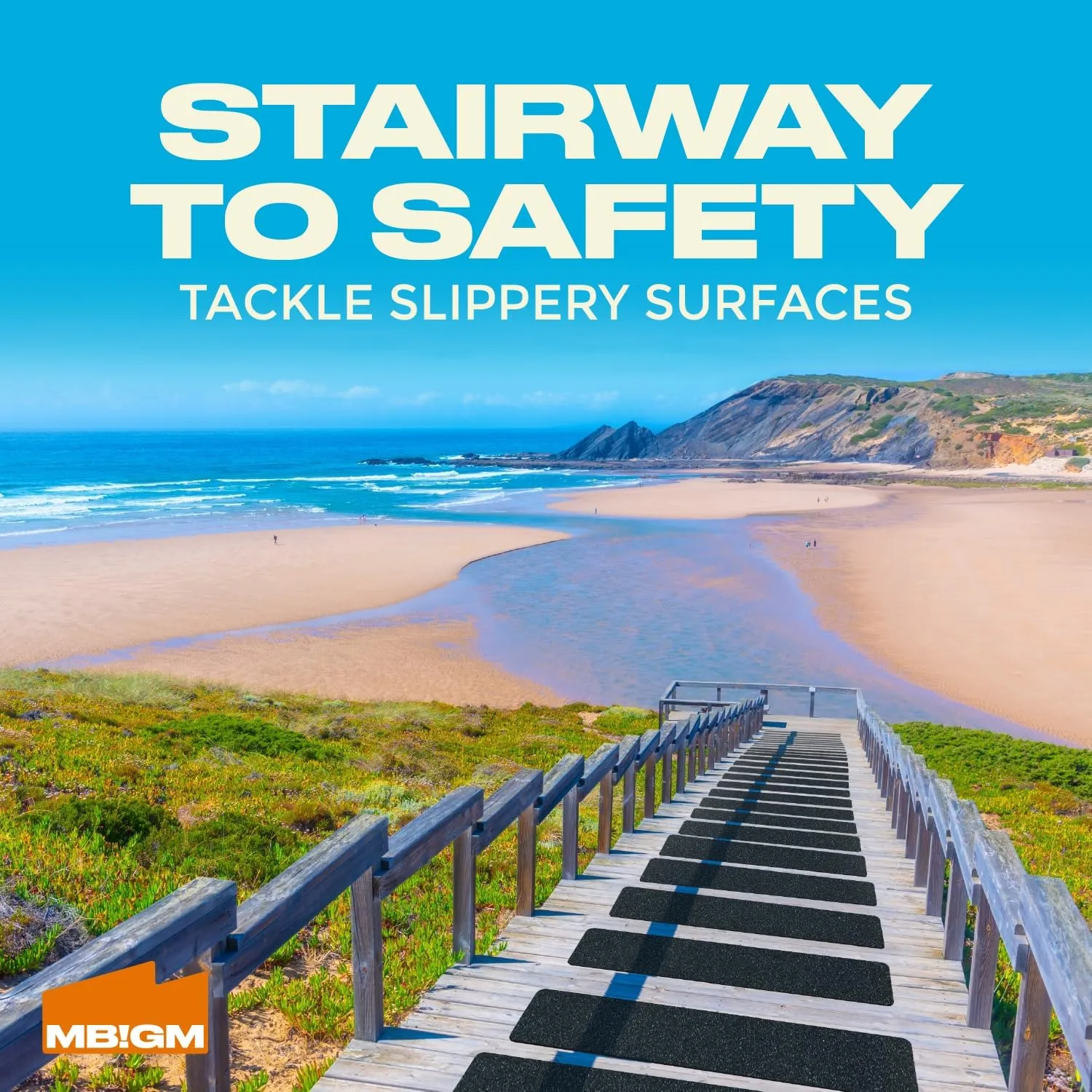 MBIGM 8-Pack 24" X 6" Pre-Cut Stair Treads 80 Grit Non-Slip Outdoor Tape Black Heavy Duty Anti Slip Traction Adhesive Strips
