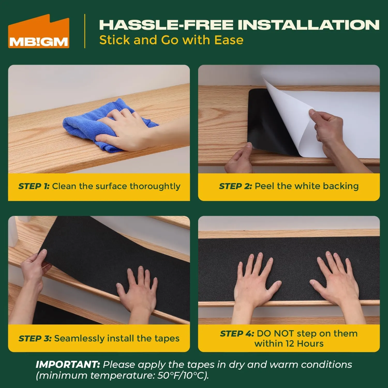 MBIGM 8-Pack 24" X 6" Pre-Cut Stair Treads 80 Grit Non-Slip Outdoor Tape Black Heavy Duty Anti Slip Traction Adhesive Strips