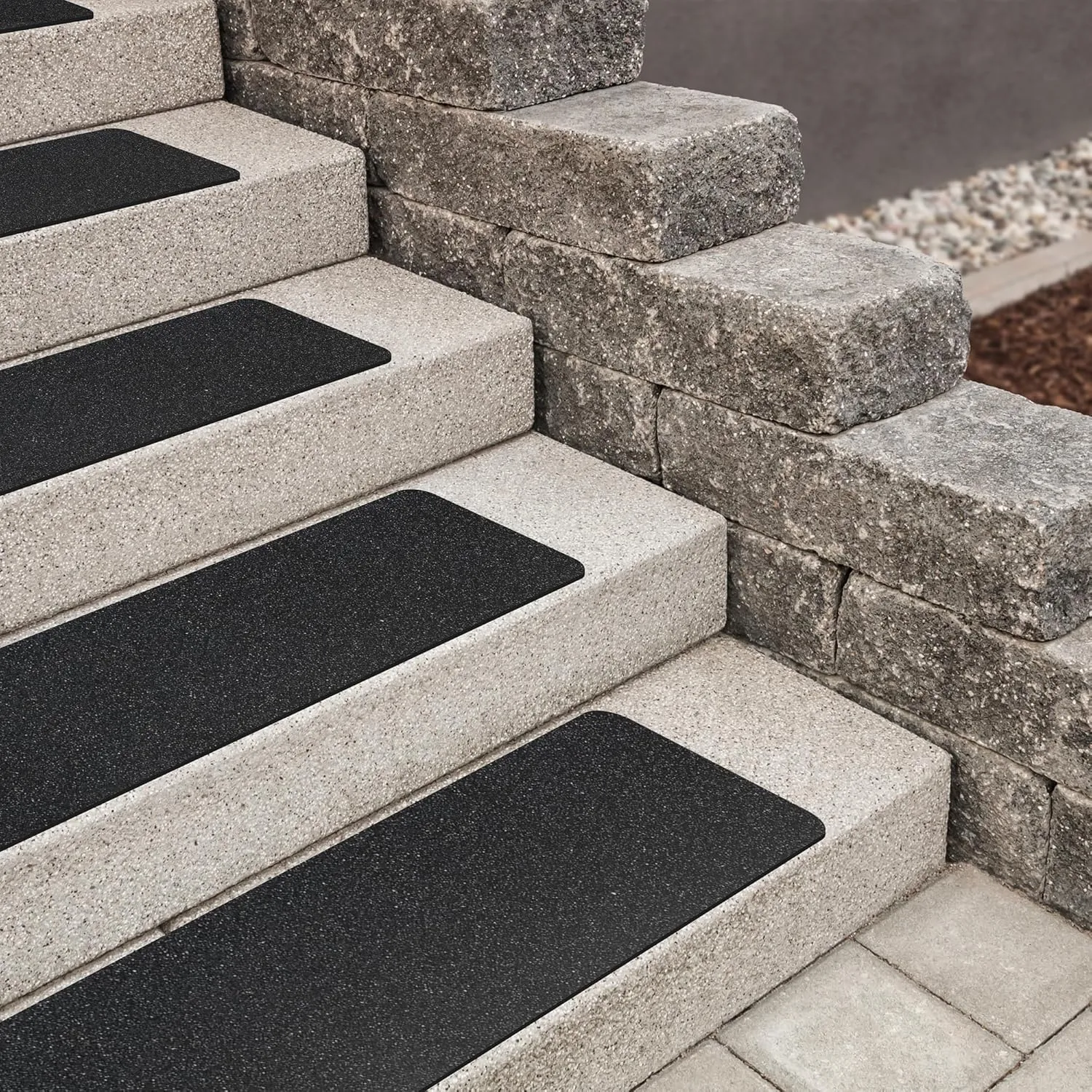 MBIGM 8-Pack 24" X 6" Pre-Cut Stair Treads 80 Grit Non-Slip Outdoor Tape Black Heavy Duty Anti Slip Traction Adhesive Strips
