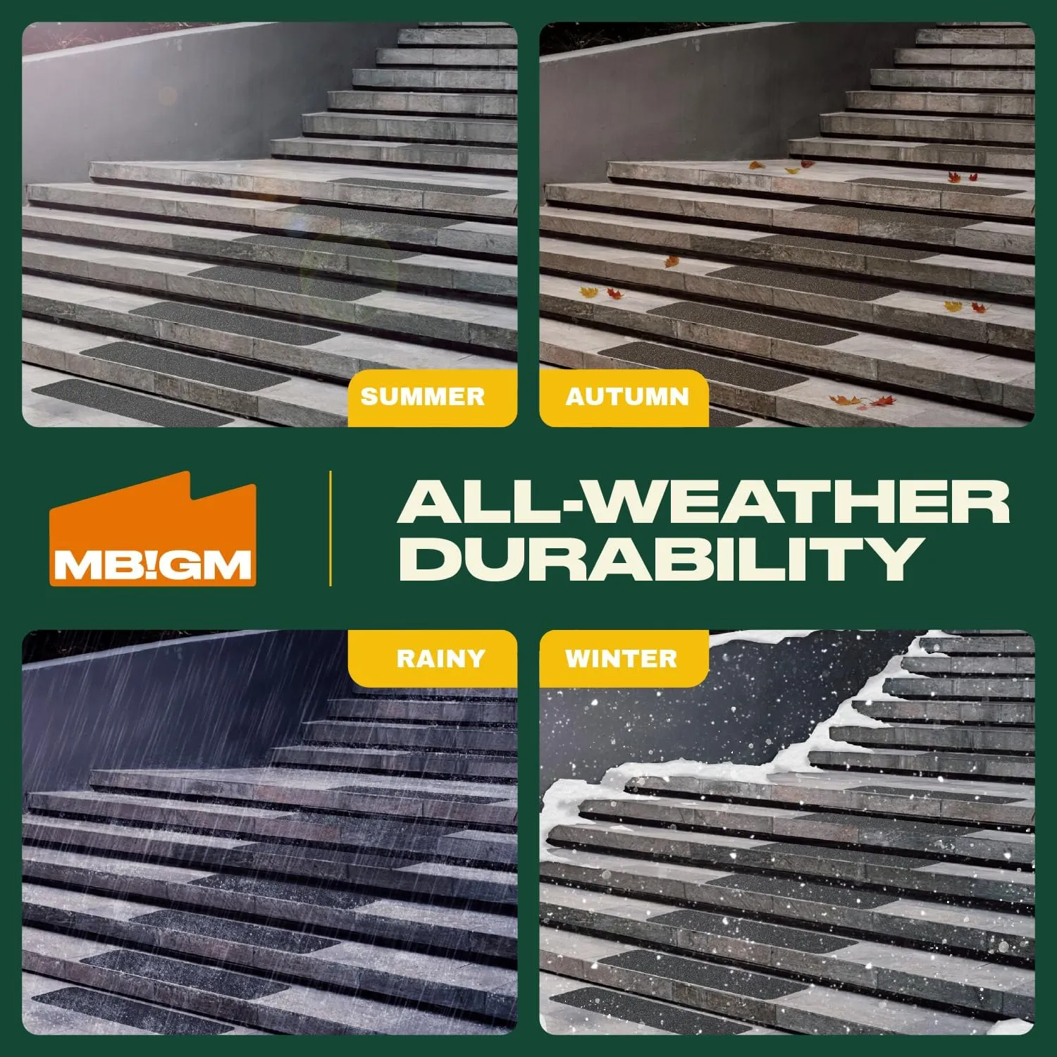 MBIGM 8-Pack 24" X 6" Pre-Cut Stair Treads 80 Grit Non-Slip Outdoor Tape Black Heavy Duty Anti Slip Traction Adhesive Strips