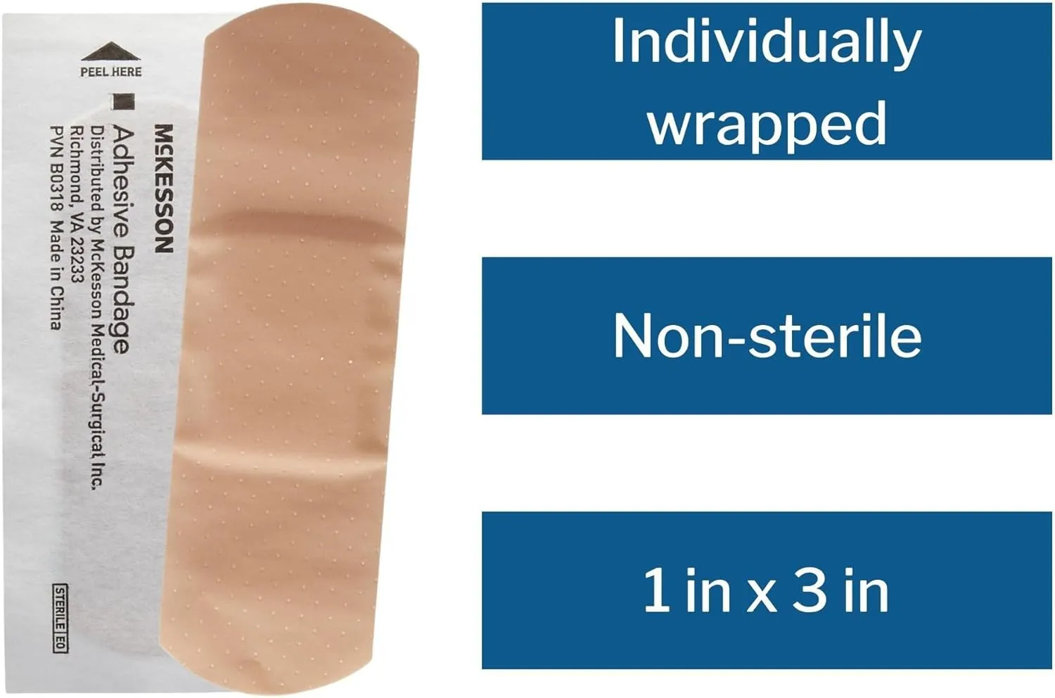 McKesson Adhesive Bandages, Sterile, Plastic Strip, 1 in x 3 in, 100 Count, 6 Packs, 600 Total