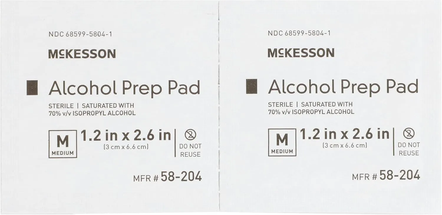 McKesson Alcohol Prep Pads [Pack of 4000] 70% Isopropyl, Individually Wrapped Wipes, Sterile, Medical-Grade, First Aid, Medium, 200 Count, 20 Boxes