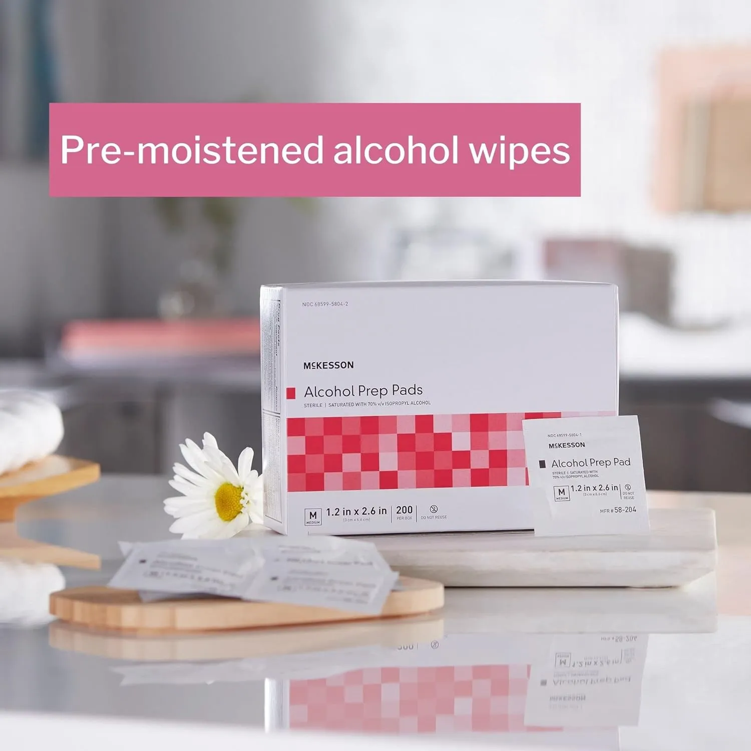 McKesson Alcohol Prep Pads [Pack of 4000] 70% Isopropyl, Individually Wrapped Wipes, Sterile, Medical-Grade, First Aid, Medium, 200 Count, 20 Boxes