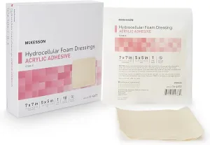 McKesson Hydrocellular Foam Dressing with Acrylic Adhesive, First Aid Bandage, Absorbent Wound Care Supplies, 7 in x 7 in, 10 Count, 1 Pack