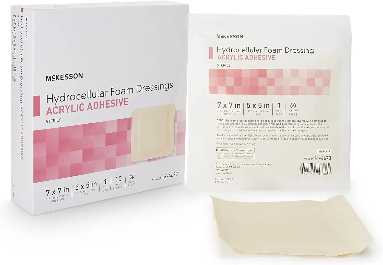 McKesson Hydrocellular Foam Dressing with Acrylic Adhesive, First Aid Bandage, Absorbent Wound Care Supplies, 7 in x 7 in, 10 Count, 1 Pack