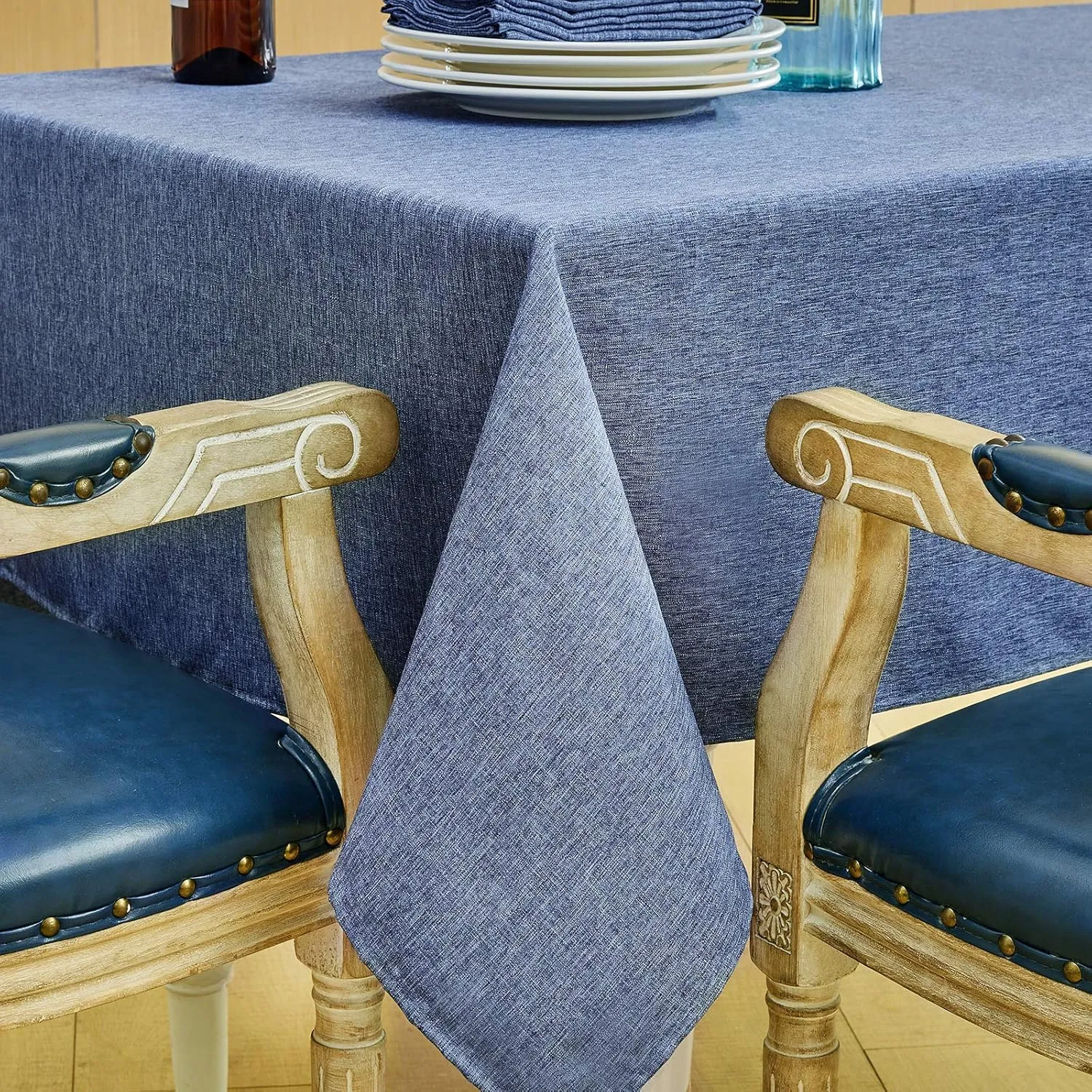 Mebakuk Rectangle Table Cloth Linen Farmhouse Tablecloth Waterproof Anti-Shrink Soft and Wrinkle Resistant Decorative Fabric Table Cover for Kitchen (Denim Blue, 60" x 84" (6-8 Seats))