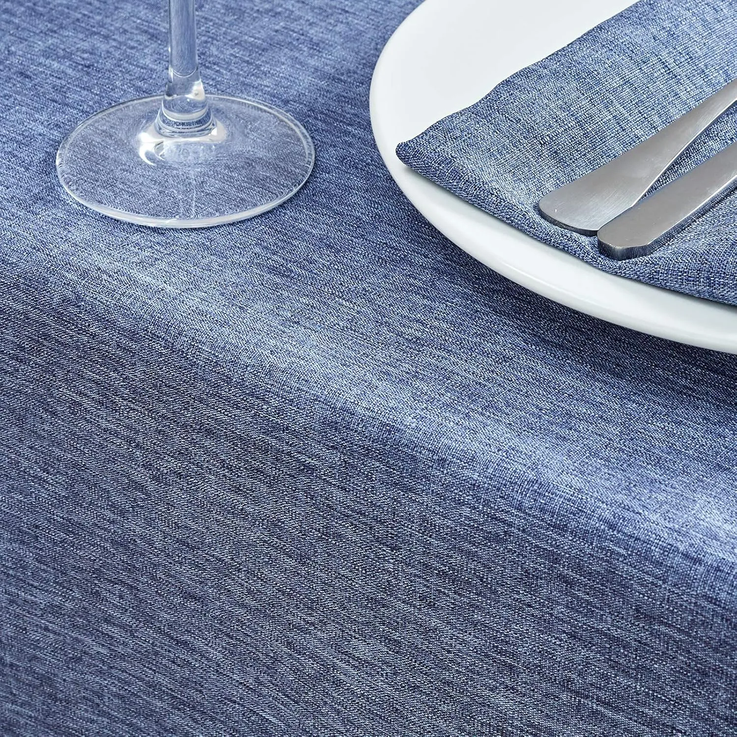 Mebakuk Rectangle Table Cloth Linen Farmhouse Tablecloth Waterproof Anti-Shrink Soft and Wrinkle Resistant Decorative Fabric Table Cover for Kitchen (Denim Blue, 60" x 84" (6-8 Seats))