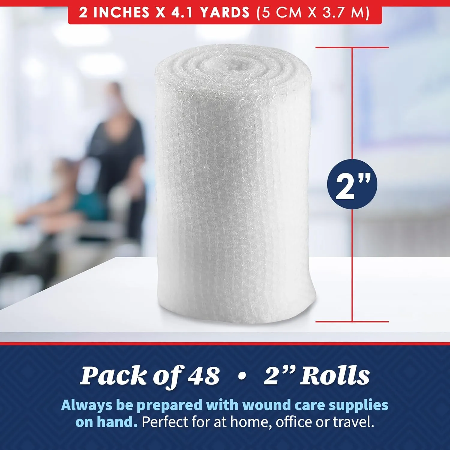 MEDca Gauze Bandage Rolls - 48 Pack, 2-Inch x 4.1 Yards, Medical Grade Gauze and Stretch Bandage for Wound Dressing and First Aid Kit