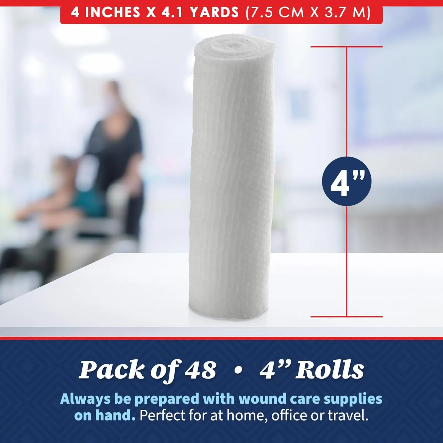 MEDca Gauze Bandage Rolls - 48 Pack, 4 in x 4.1 Yards, Medical Grade Gauze and Stretch Bandage for Wound Dressing and First Aid Kit