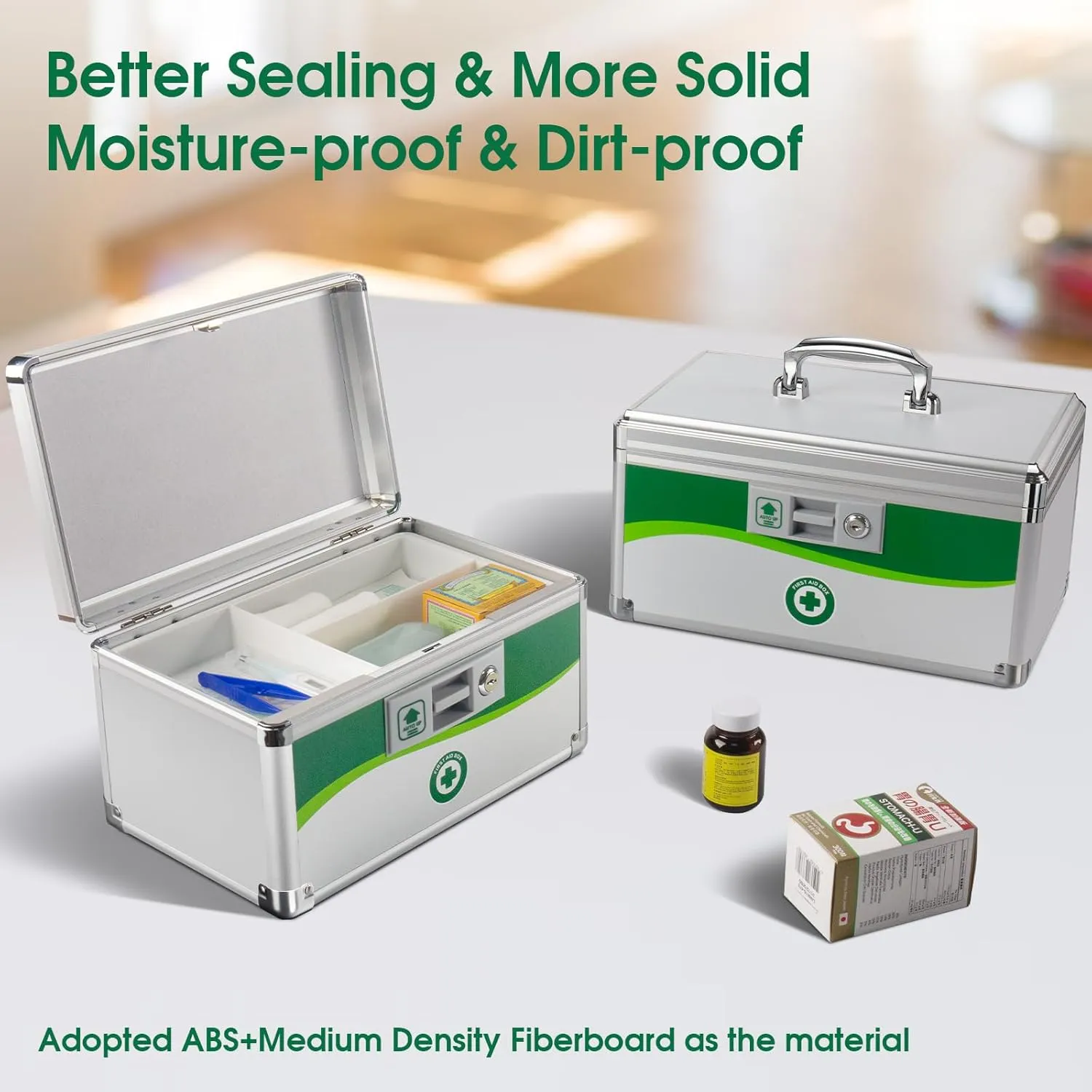 Medicine Lock Box, First Aid Safe Medication Storage Box, Layered Aluminum Daily Medicine Lockable Box with Key 14 * 8.46 * 7.48 Inch (Large)