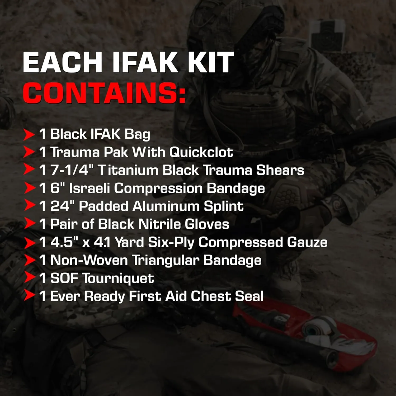 MediTac Premium IFAK Kit - Feat. Trauma Pak, SOF Tourniquet, Vented Chest Seal, Israeli Bandage - Red - FSA/HSA Eligible