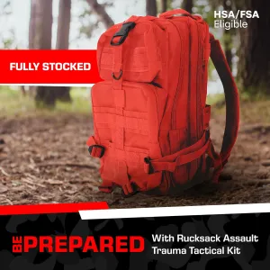 MediTac Rucksack Assault Trauma Tactical Kit Feat. SOF Tourniquet, Chest Seals, Clotting Gauze – Red – FSA/HSA Eligible