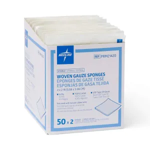 Medline Sterile Woven 8-Ply Gauze Sponges, USP Type VII, 2" x 2", Perfect for Wound Care, in 2/Packs, Pack of 1500