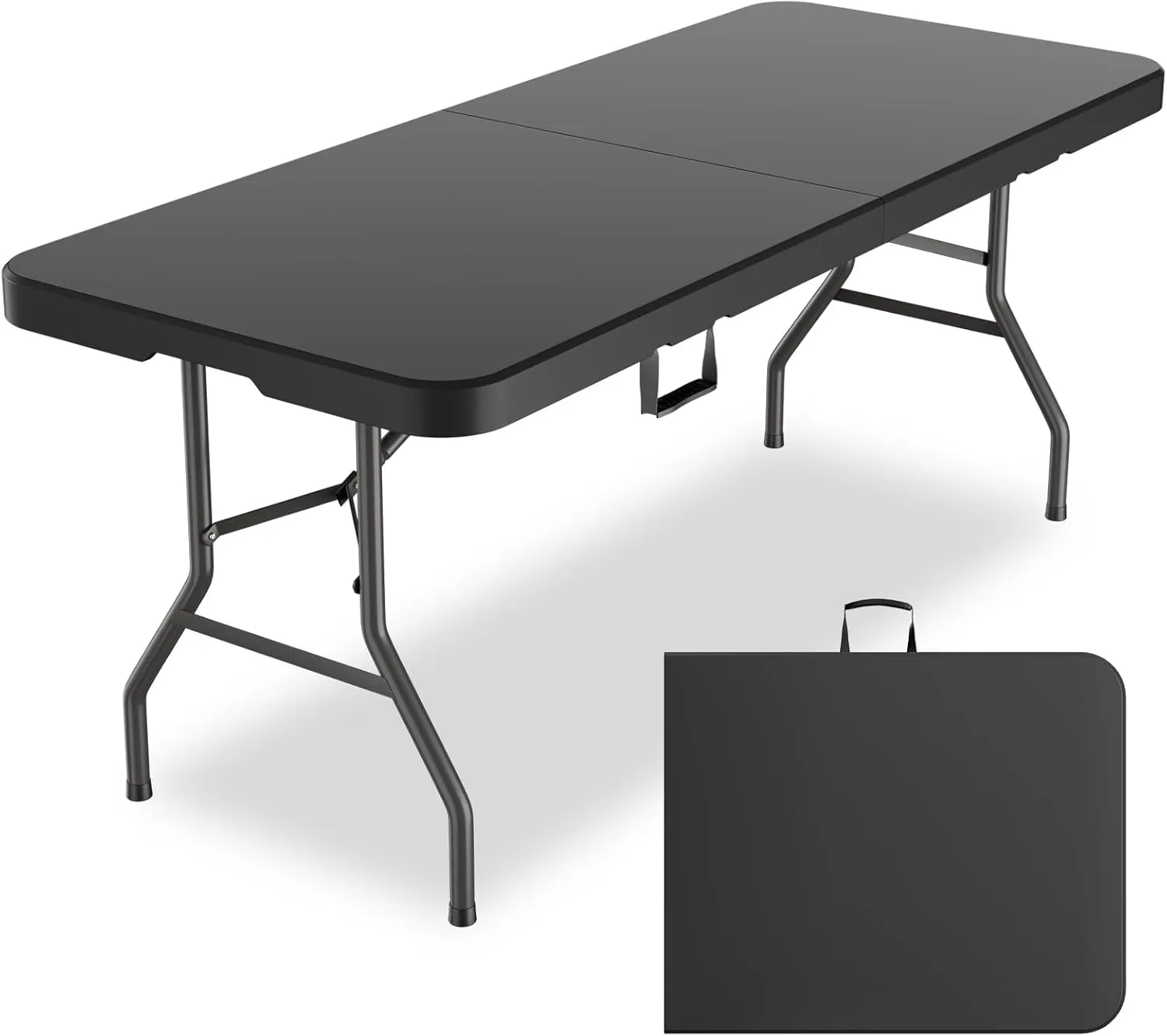 MEI&CO 6ft Heavy-Duty Outdoor Folding Table for 6 - Sturdy HDPE Top, 350lbs Capacity, Foldable Lockable Design, No Assembly - Camping Parties Picnics (Black)