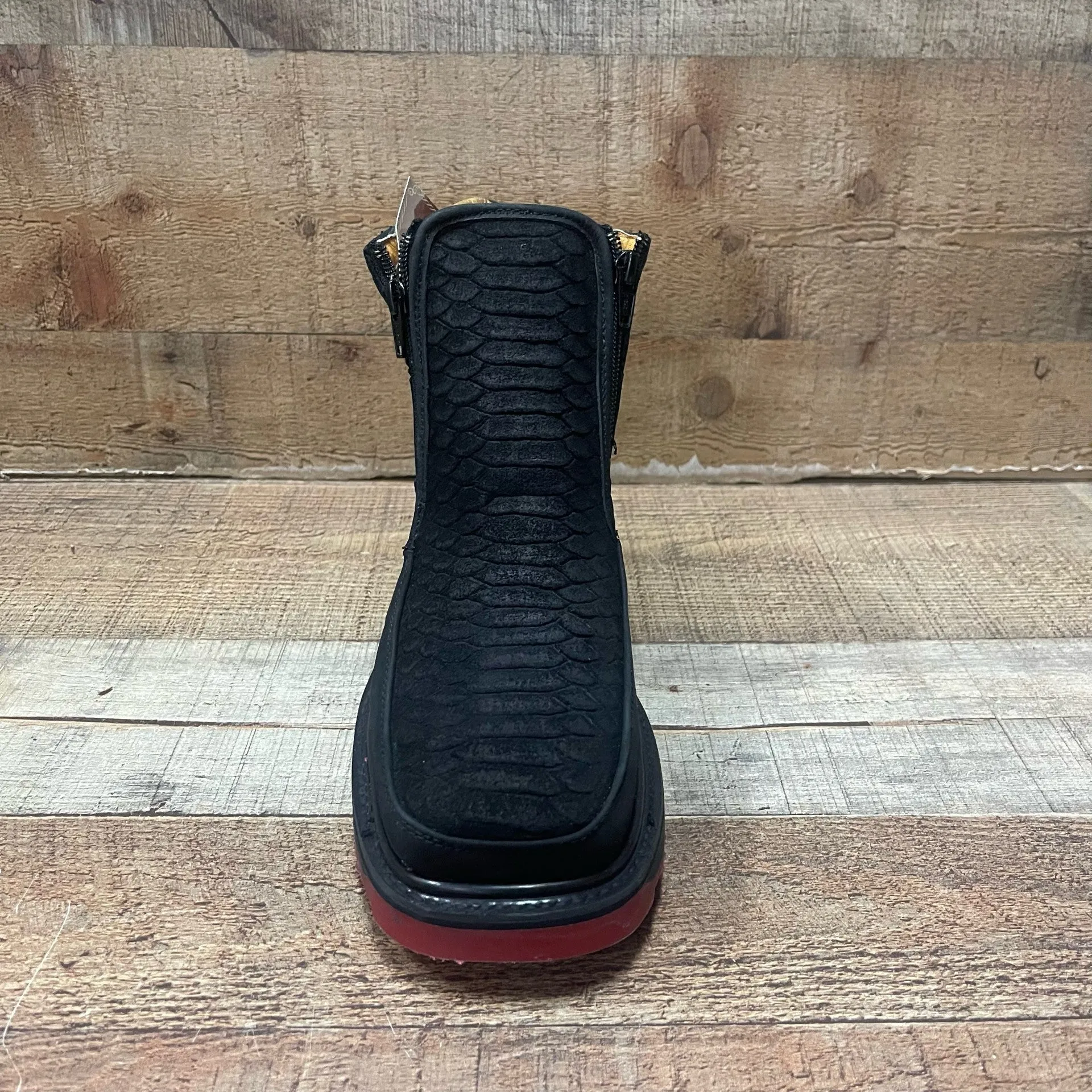 Men's Work Zipper Genuine Leather Python Print Oil/Water Resist Est.615 Piton Cierres Doble Densidad Suela Roja