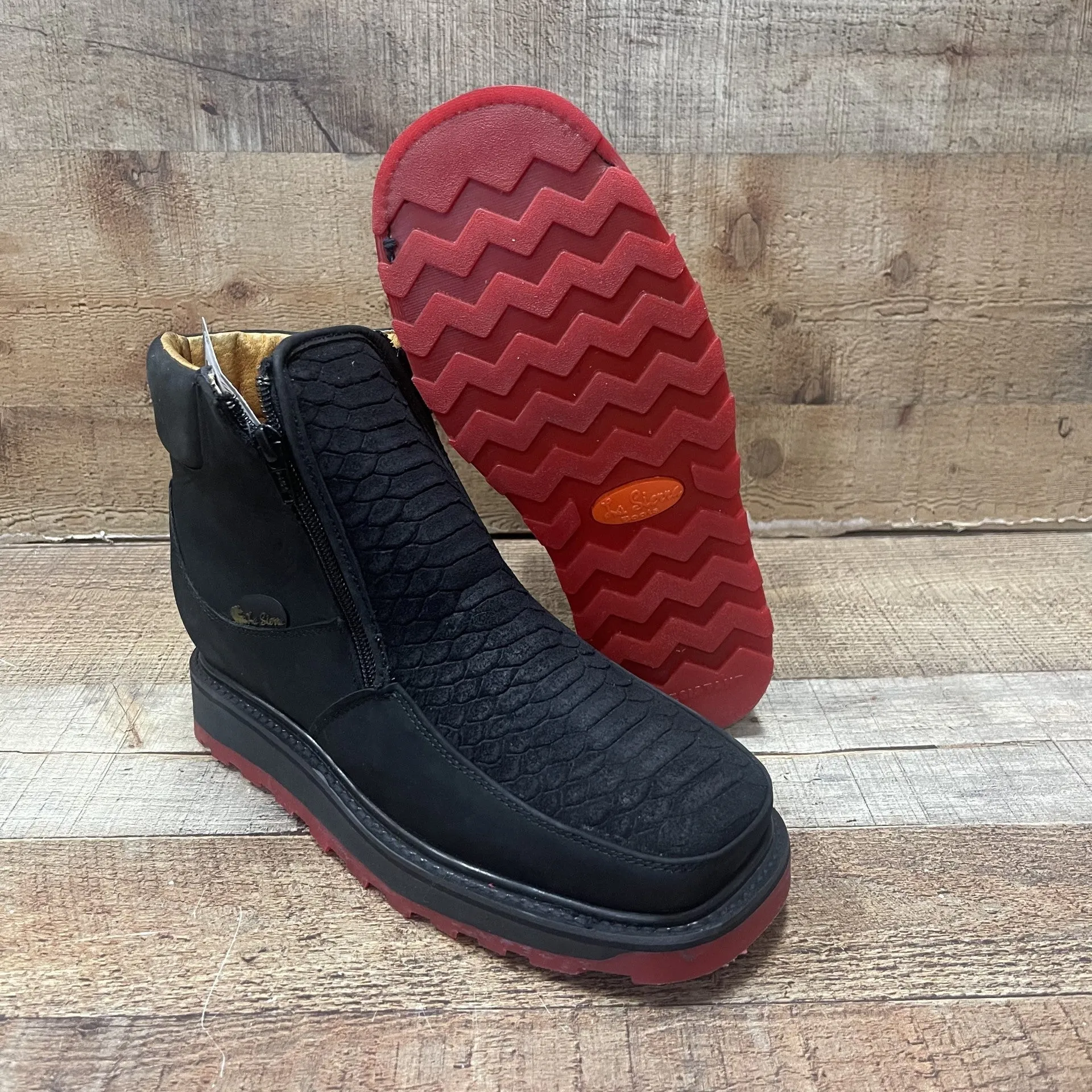 Men's Work Zipper Genuine Leather Python Print Oil/Water Resist Est.615 Piton Cierres Doble Densidad Suela Roja