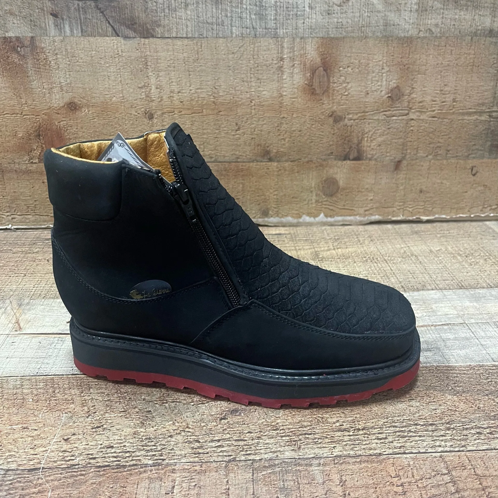 Men's Work Zipper Genuine Leather Python Print Oil/Water Resist Est.615 Piton Cierres Doble Densidad Suela Roja