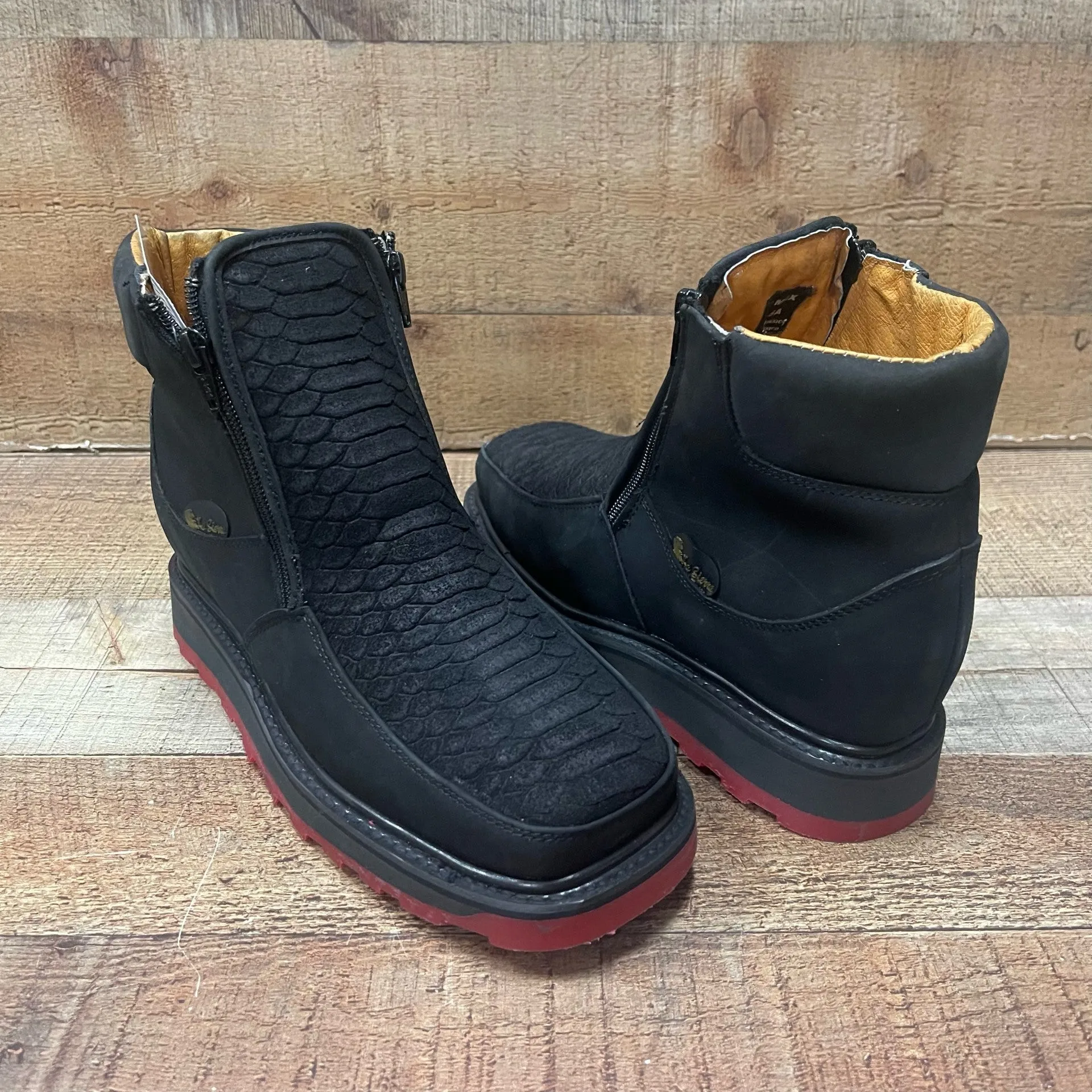 Men's Work Zipper Genuine Leather Python Print Oil/Water Resist Est.615 Piton Cierres Doble Densidad Suela Roja