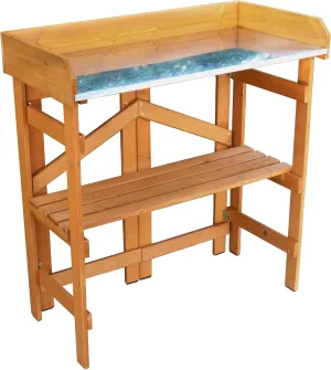 Merry Garden Folding Utility Table & Potting Bench, Natural Stained with Adjustable Shelf