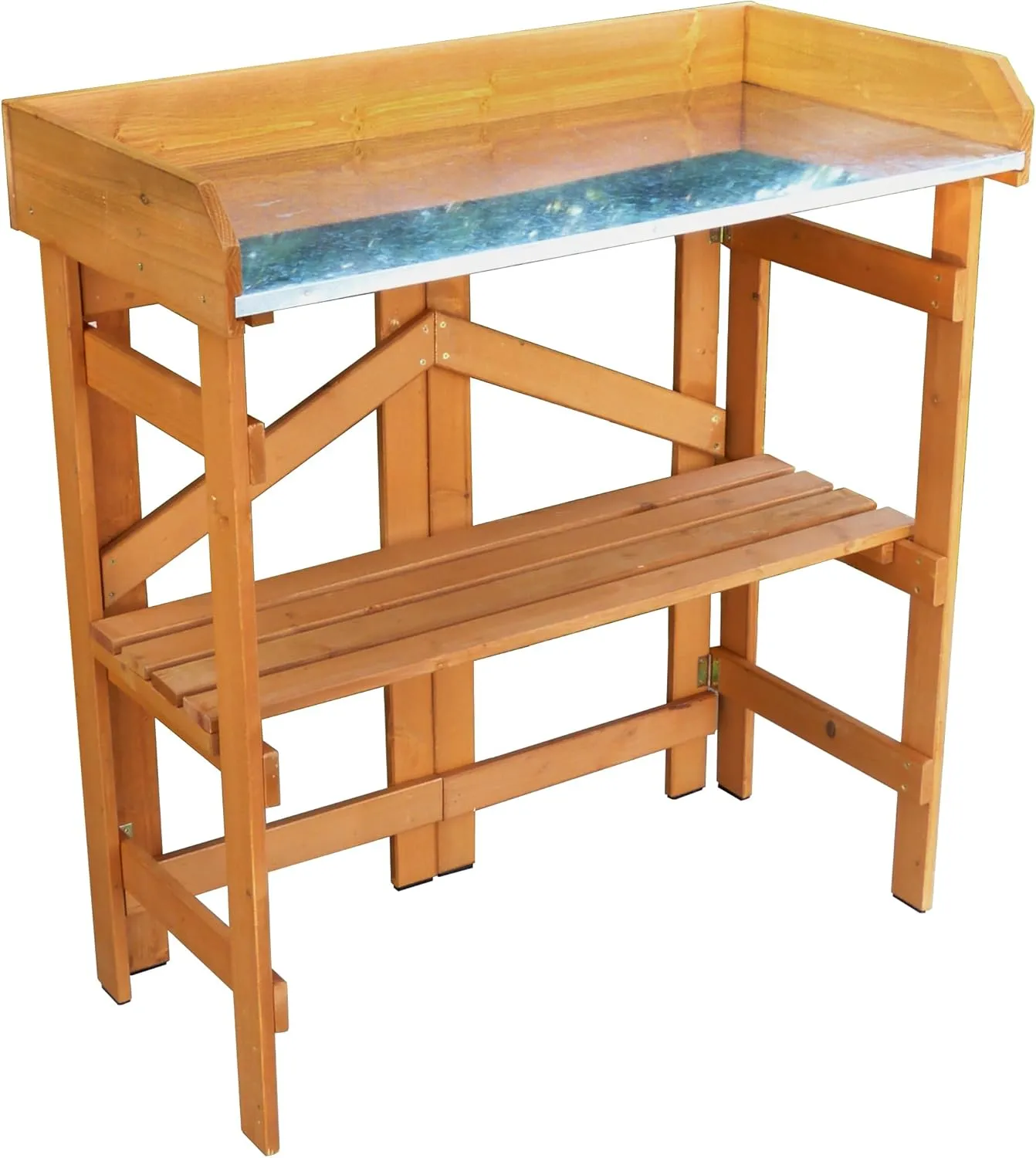 Merry Garden Folding Utility Table & Potting Bench, Natural Stained with Adjustable Shelf