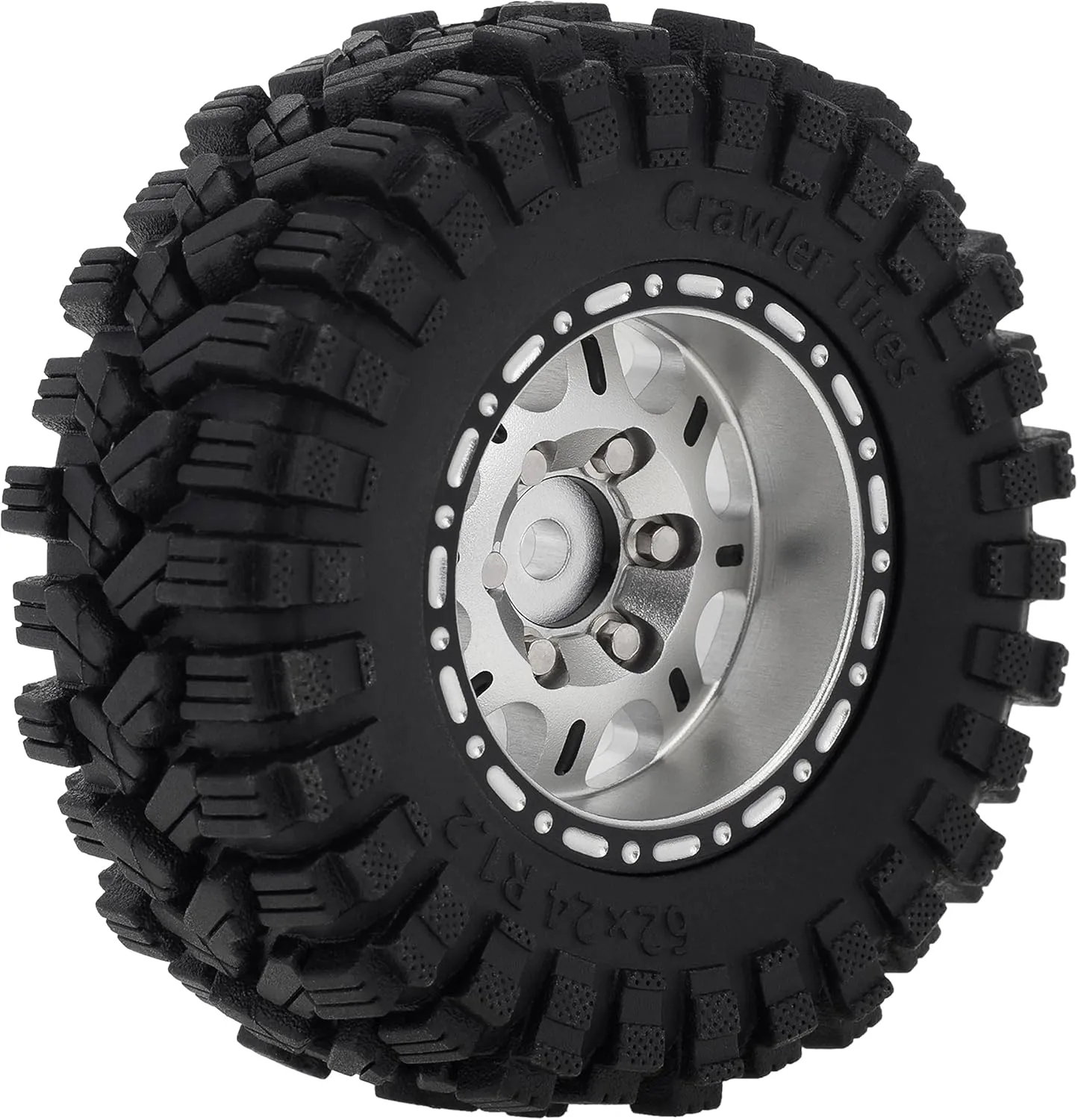 MEUS RACING 1.2 Beadlock Wheels Tires Set Brass Rim for TRX4M SCX24 FCX24 AX24 1/24 1/18 RC Crawler Car, Negative 4mm 42g (Silver Model C)