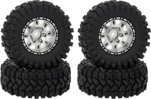 MEUS RACING 1.2 Beadlock Wheels Tires Set Brass Rim for TRX4M SCX24 FCX24 AX24 1/24 1/18 RC Crawler Car, Negative 4mm 42g (Silver Model C)