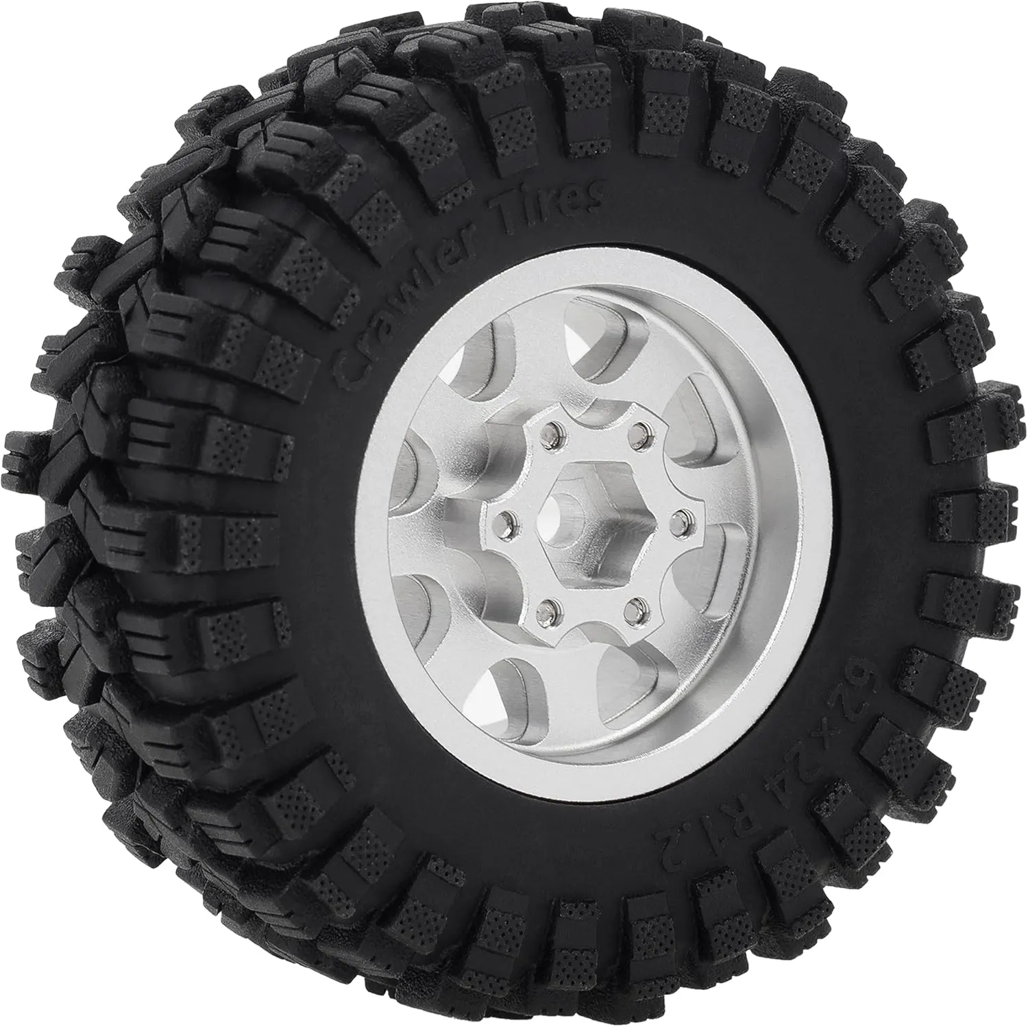 MEUS RACING 1.2 Beadlock Wheels Tires Set Brass Rim for TRX4M SCX24 FCX24 AX24 1/24 1/18 RC Crawler Car, Negative 4mm 42g (Silver Model C)