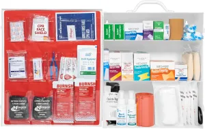 MFASCO OSHA/ANSI 2021 Class B Compliant First Aid Cabinet - Large 3-Shelf Wall Mount Kit for Office, Commercial Businesses - Complete Metal First Aid Box with Supplies - No Medications