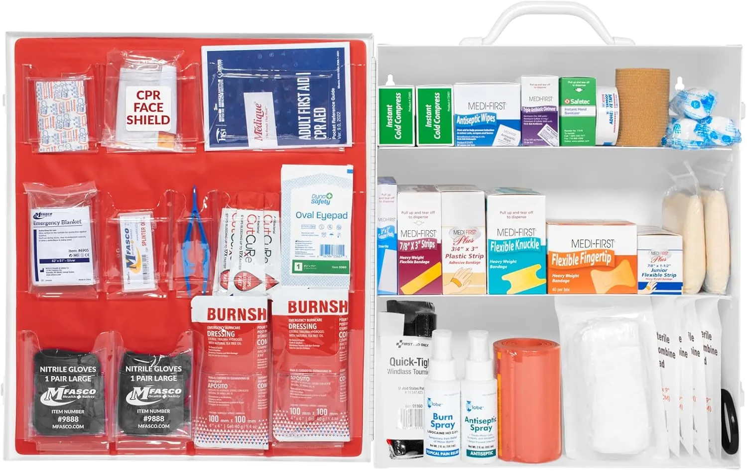 MFASCO OSHA/ANSI 2021 Class B Compliant First Aid Cabinet - Large 3-Shelf Wall Mount Kit for Office, Commercial Businesses - Complete Metal First Aid Box with Supplies - No Medications
