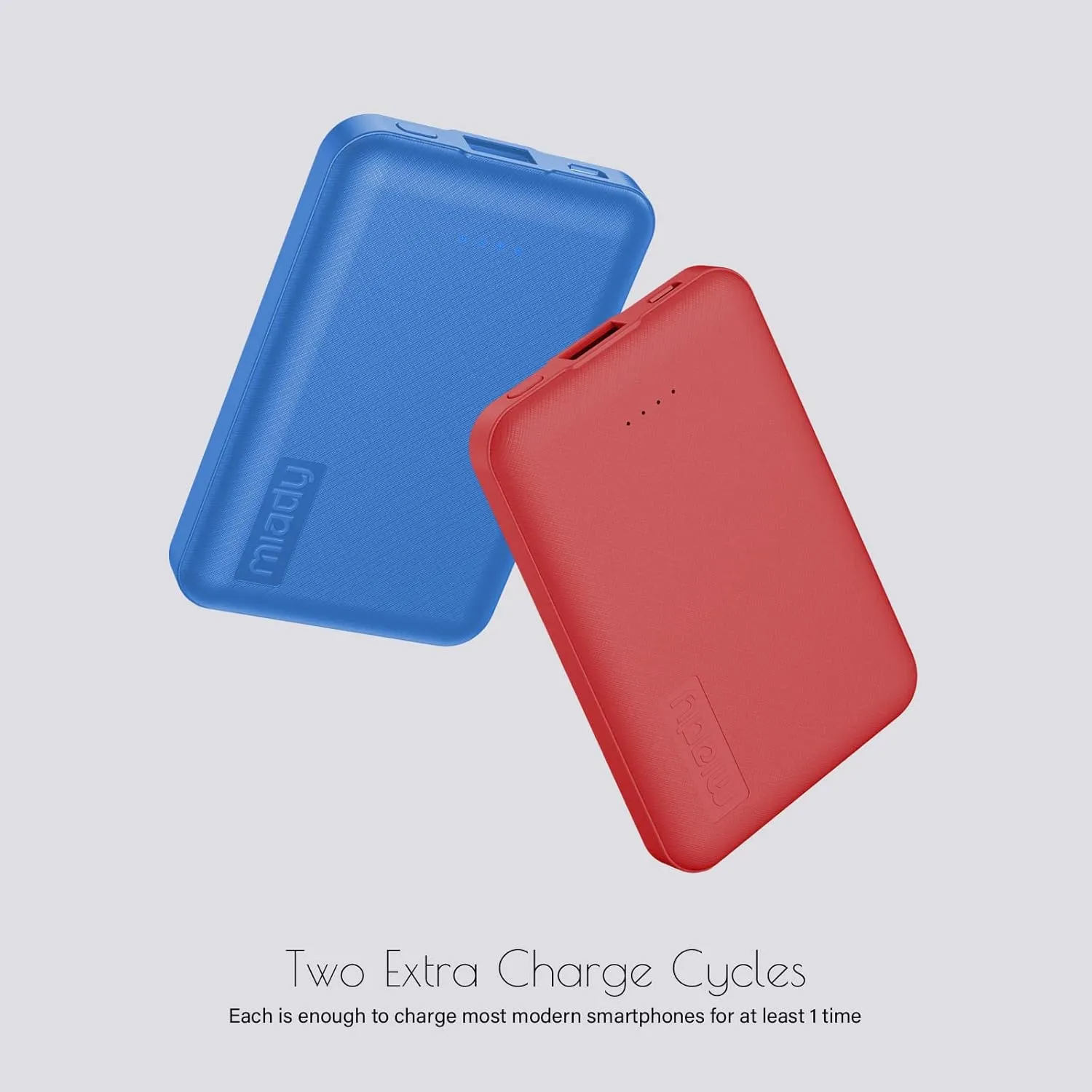 Miady 2-Pack 5000mAh Mini Portable Charger, Small Battery Pack with 5V 2.4A USB Output, Travel Power Bank for iPhone XR, 11, 12, Android Phones and etc (Red   Blue)
