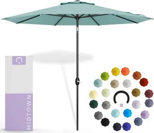 Midtown Umbrellas The Lean Outdoor Umbrella With Terylast Polyester Fabric - 8 Ribs Aluminum Frame Patio Umbrella With Zinc Alloy Crank Lift And Auto-Tilt System
