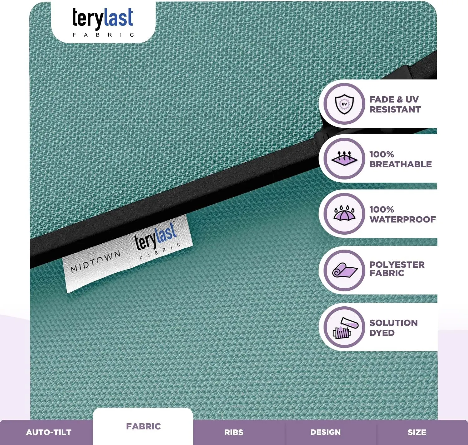 Midtown Umbrellas The Lean Outdoor Umbrella With Terylast Polyester Fabric - 8 Ribs Aluminum Frame Patio Umbrella With Zinc Alloy Crank Lift And Auto-Tilt System