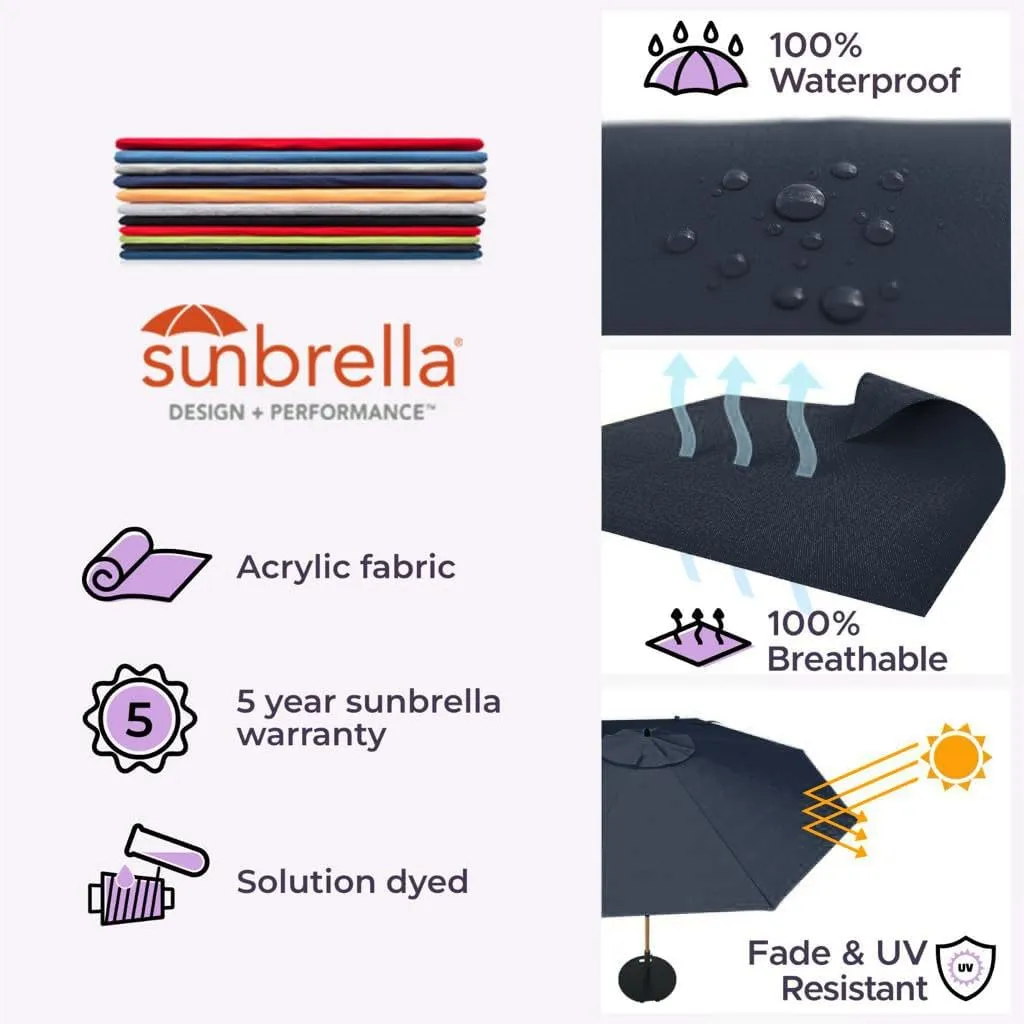 Midtown Umbrellas The Swilt 9 Feet Patio Umbrella in Sunbrella Canvas Navy Acrylic Fabric - Fiberglass Ribs, Auto-Tilt Aluminum Frame For Backyard, Deck, Garden, Pool - Black Pole