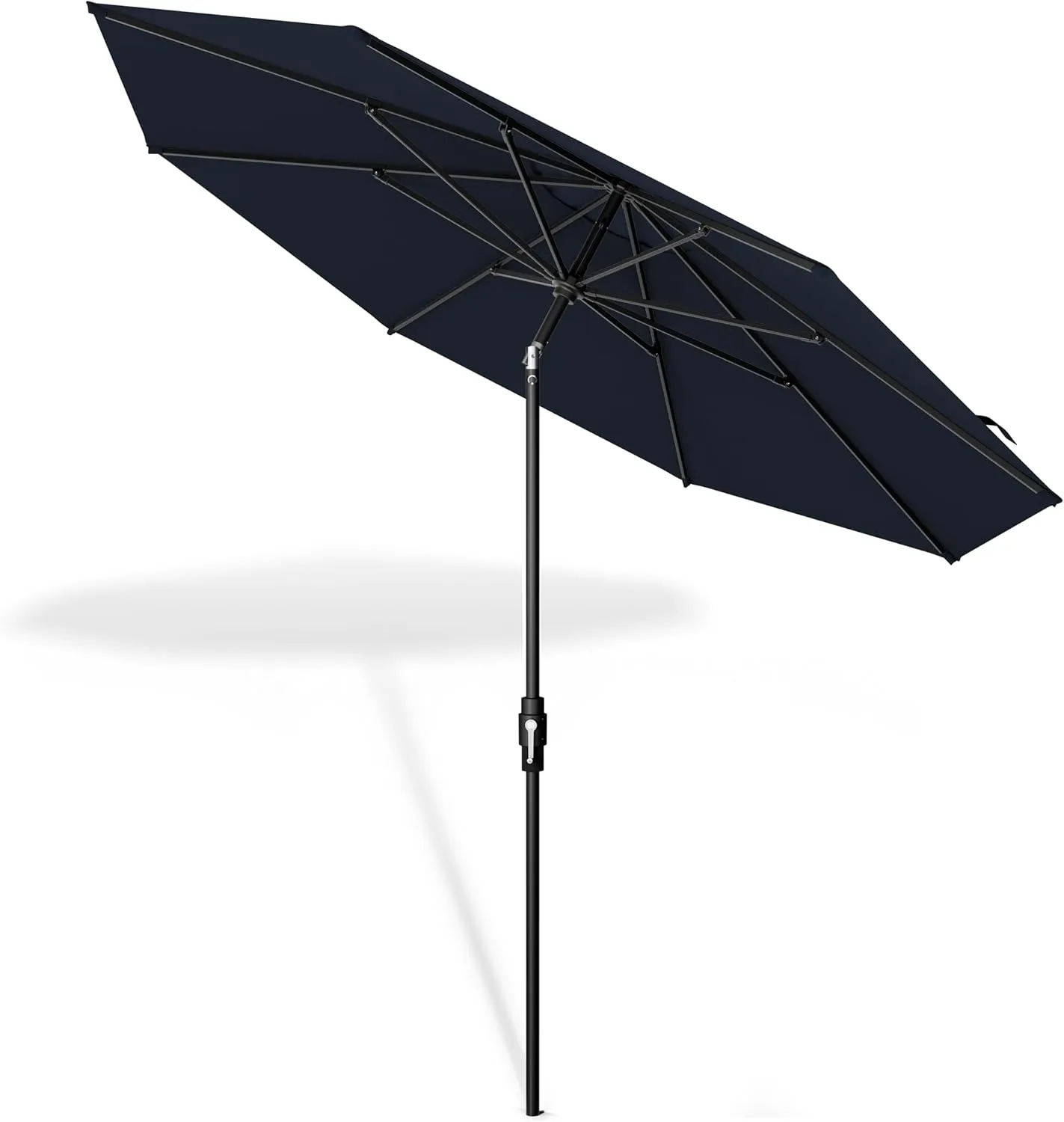 Midtown Umbrellas The Swilt 9 Feet Patio Umbrella in Sunbrella Canvas Navy Acrylic Fabric - Fiberglass Ribs, Auto-Tilt Aluminum Frame For Backyard, Deck, Garden, Pool - Black Pole