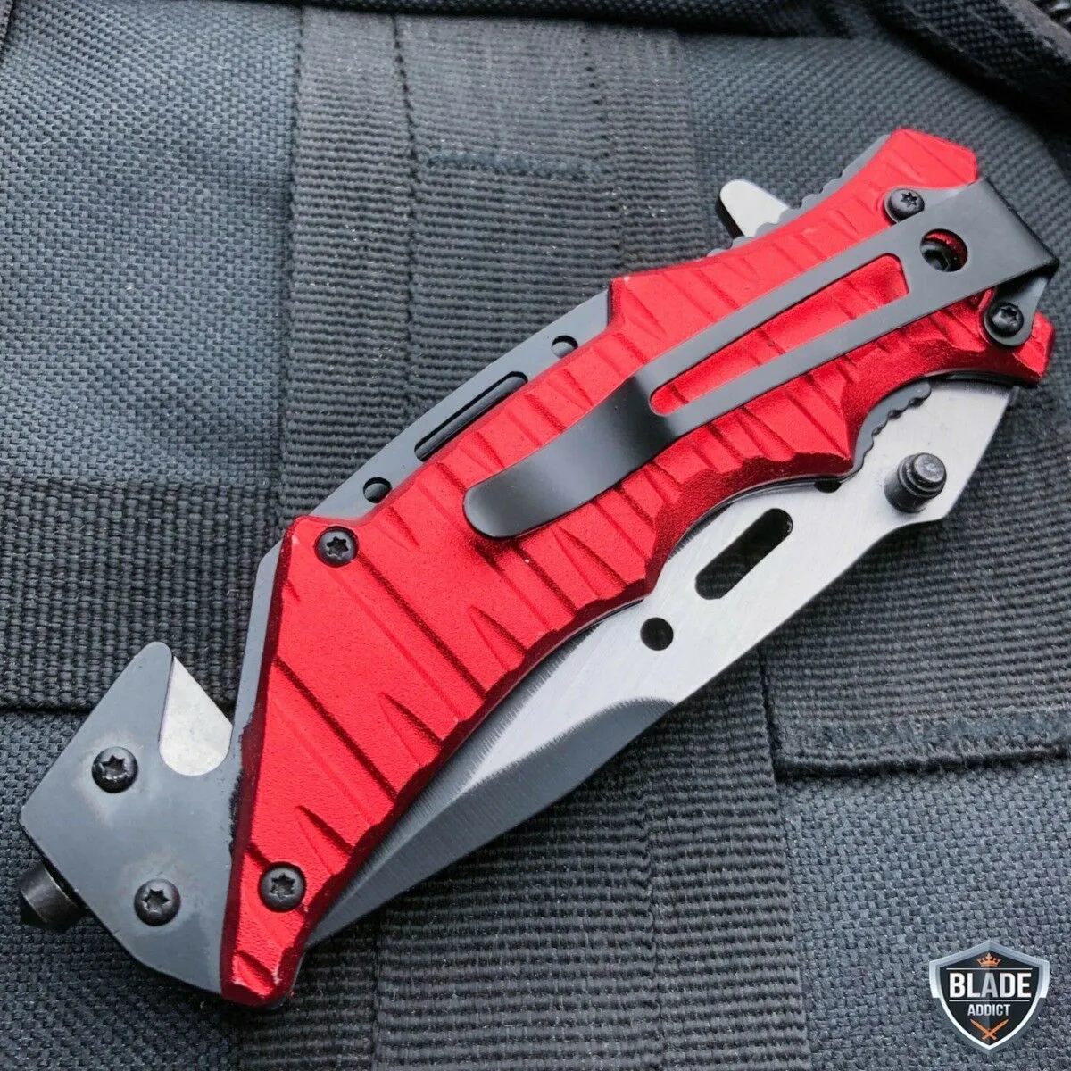 Military Tactical Camping Spring Open Assisted Folding Rescue Pocket Knife / Type Black USMC Marines