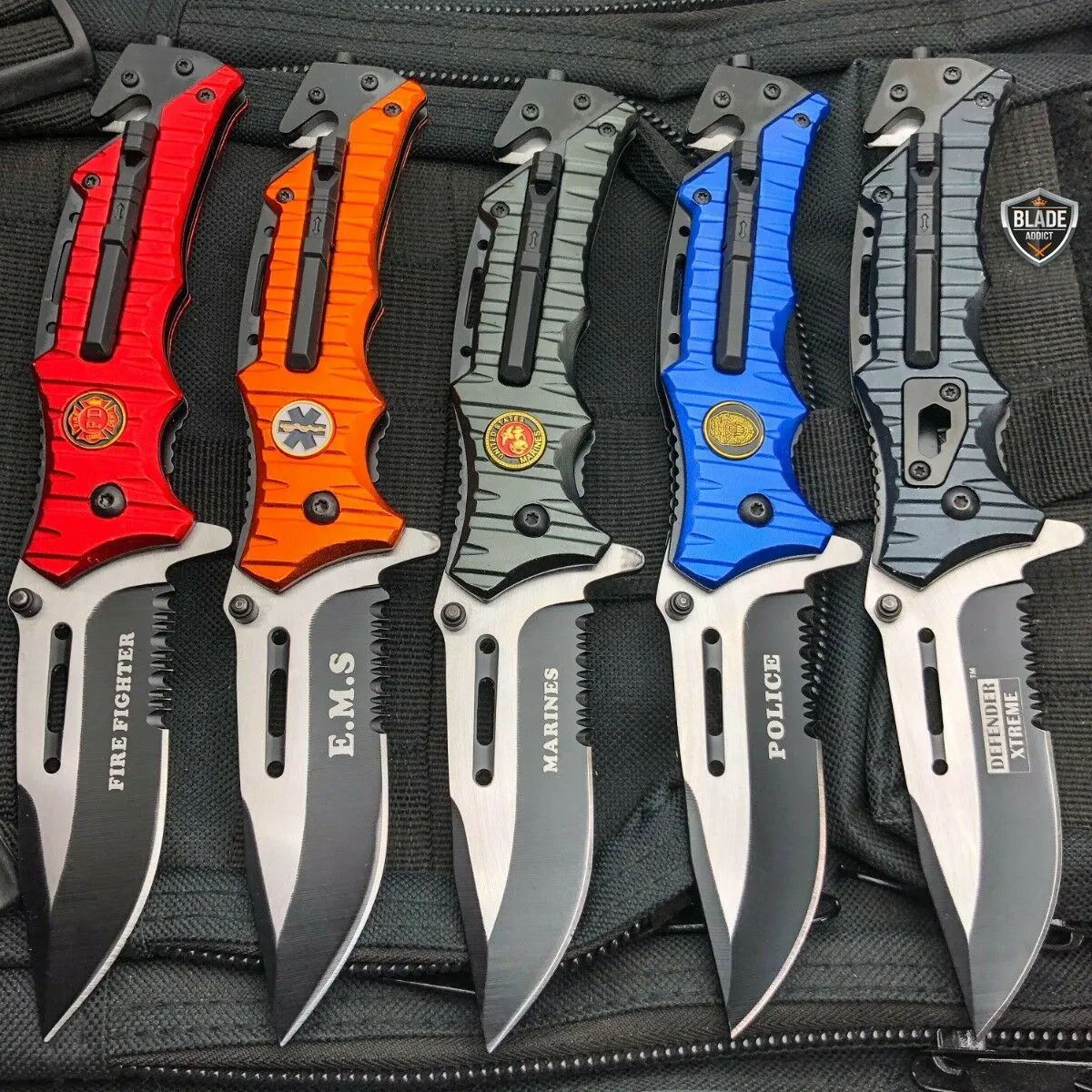 Military Tactical Camping Spring Open Assisted Folding Rescue Pocket Knife / Type Black USMC Marines