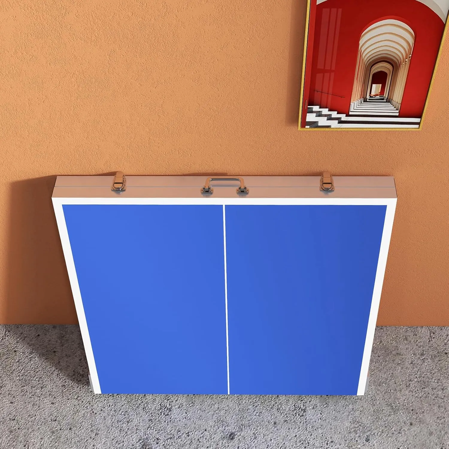 Mini Ping Pong Table Set for Outdoor and Indoor, Foldable Table Tennis Tables with Net, 2 Paddles, 3 Balls, Adjustable Feet, Easy Assembly, Portable Tables Tennis Ga