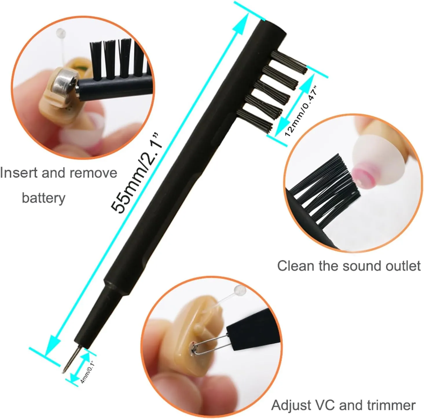 MiniFit Power Domes for Oticon Hearing Aids -12mm Replacement Domes for Oticon Mini RITE Hearing Aids with Cleaning Brush Tools Kit and Carry Case (12mm)