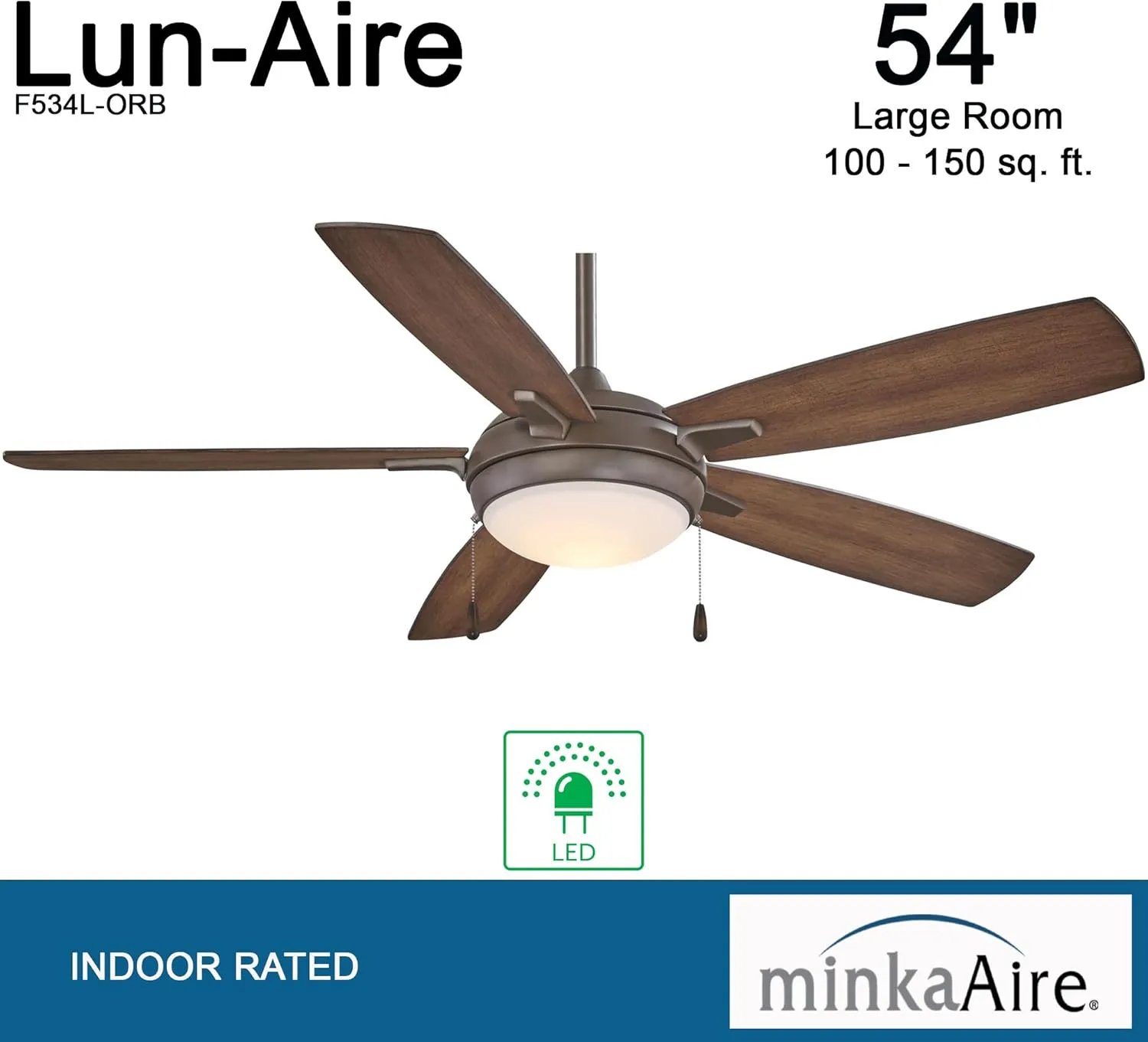 Minka-Aire F534L-ORB Lun-Aire With Light 54 Inch Ceiling Fan with Integrated 17W LED Light in Oil Rubbed Bronze Finish