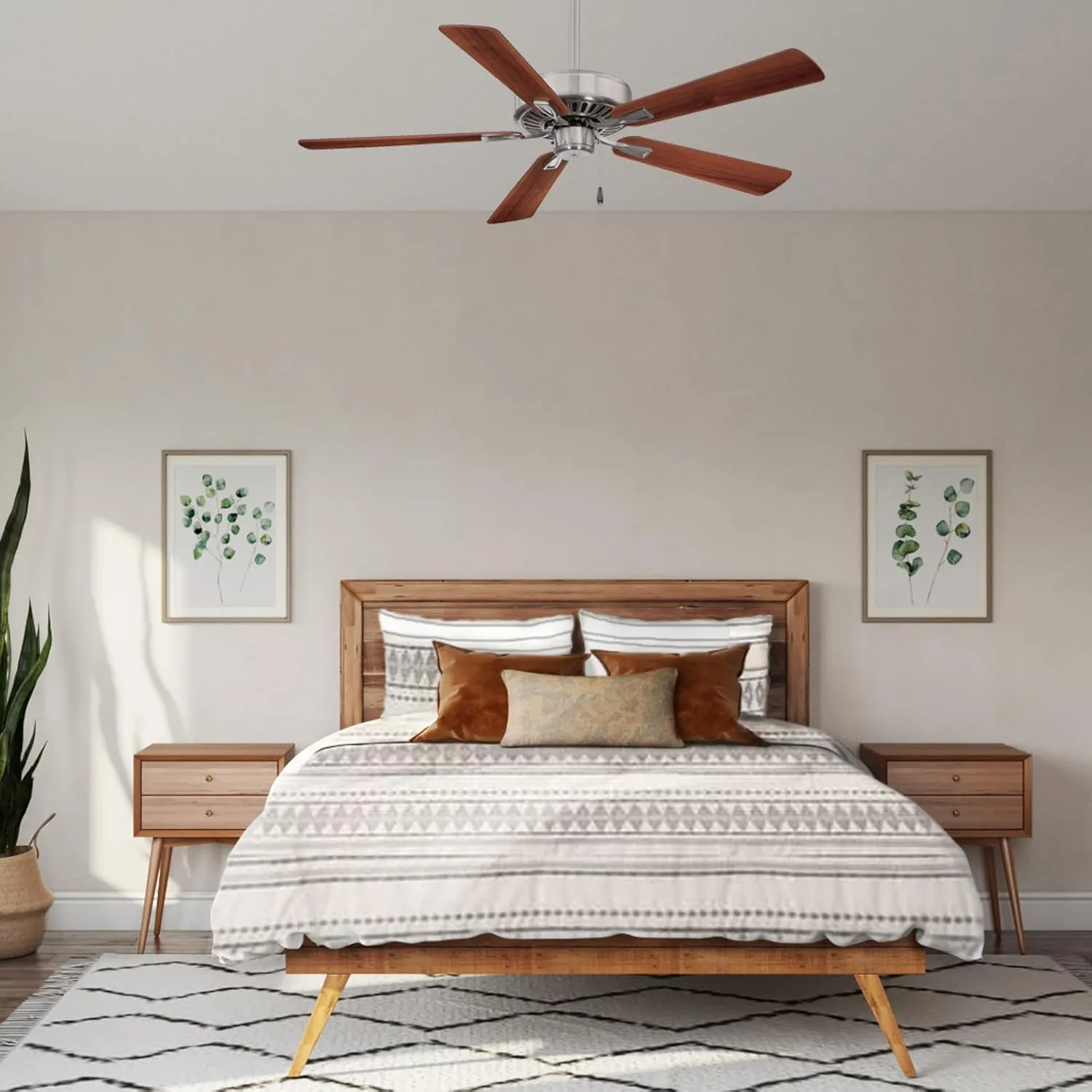 Minka-Aire F556-BN/DW Contractor Plus 52 Inch Pull Chain Ceiling Fan in Brushed Nickel Finish with Reversible Medium Maple/ Dark Walnut Blades