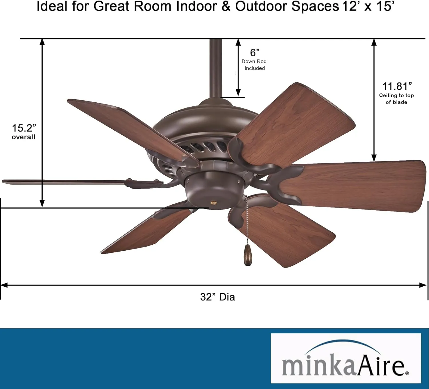 Minka-Aire F562-ORB Supra 32 Inch Pull Chain Ceiling Fan in Oil Rubbed Bronze Finish