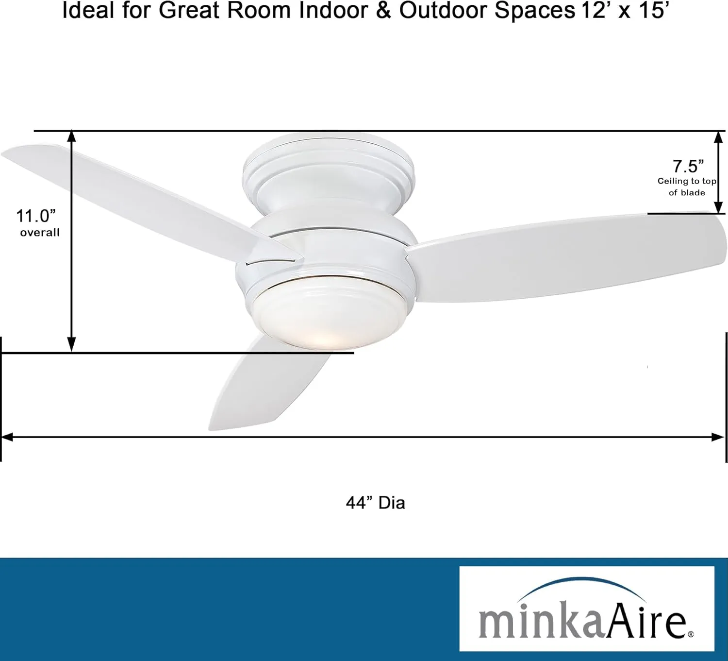 Minka-Aire F593L-WH Traditional Concept LED 44" 3-Blade Ceiling Fan and Wall Control, White (LED Light)